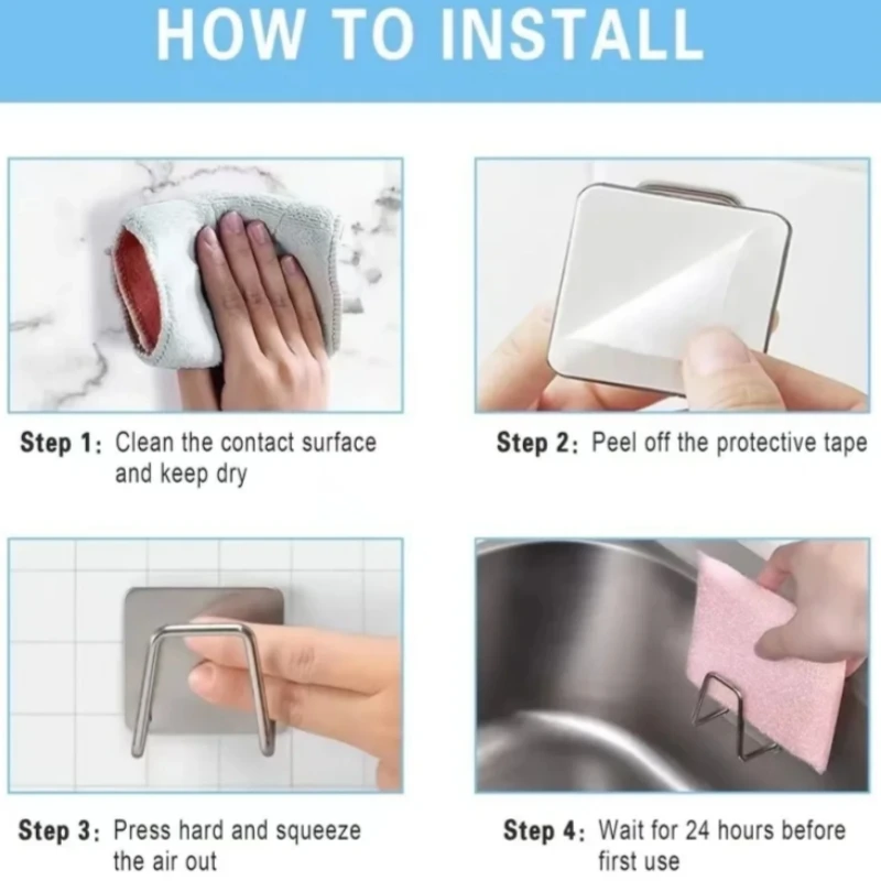 Description Picture 4 of itemKitchen Adhesive Strong Wall Hanger Hook Sink Sponges Holder Drain Drying Rack Storage Organizer Bathroom Suction Cup Stainless