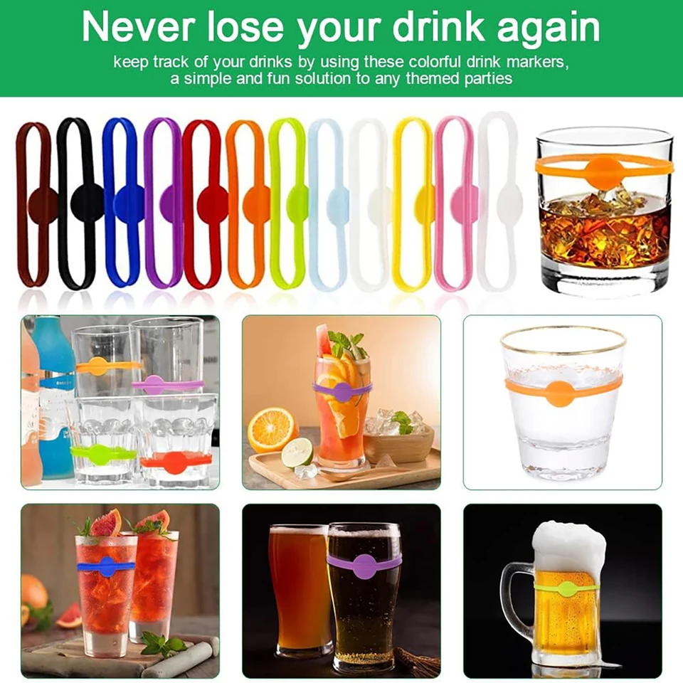 12 ciondoli in silicone per bicchieri di vino, per feste, champagne, cocktail, Martini, colori assortiti