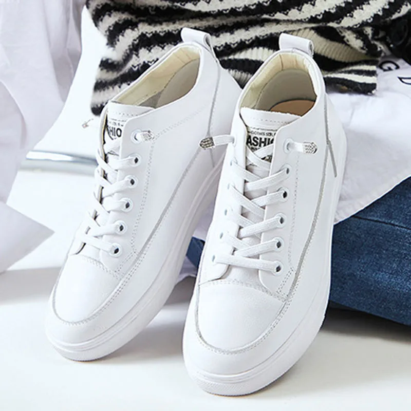 Fashion Leather Sneakers Women  Leather Womens Sneakers Autumn