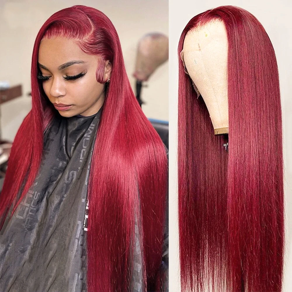 Red Frontal Wig Sale 99J Burgundy Deep Wave Lace Front Wig 5x5