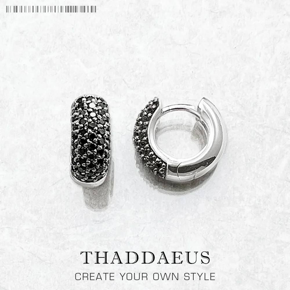 Pendientes de aro con bisagras creoladas negras, joyería fina Vintage europea para mujeres y hombres, regalo de invierno en Plata de Ley 925 auténtica