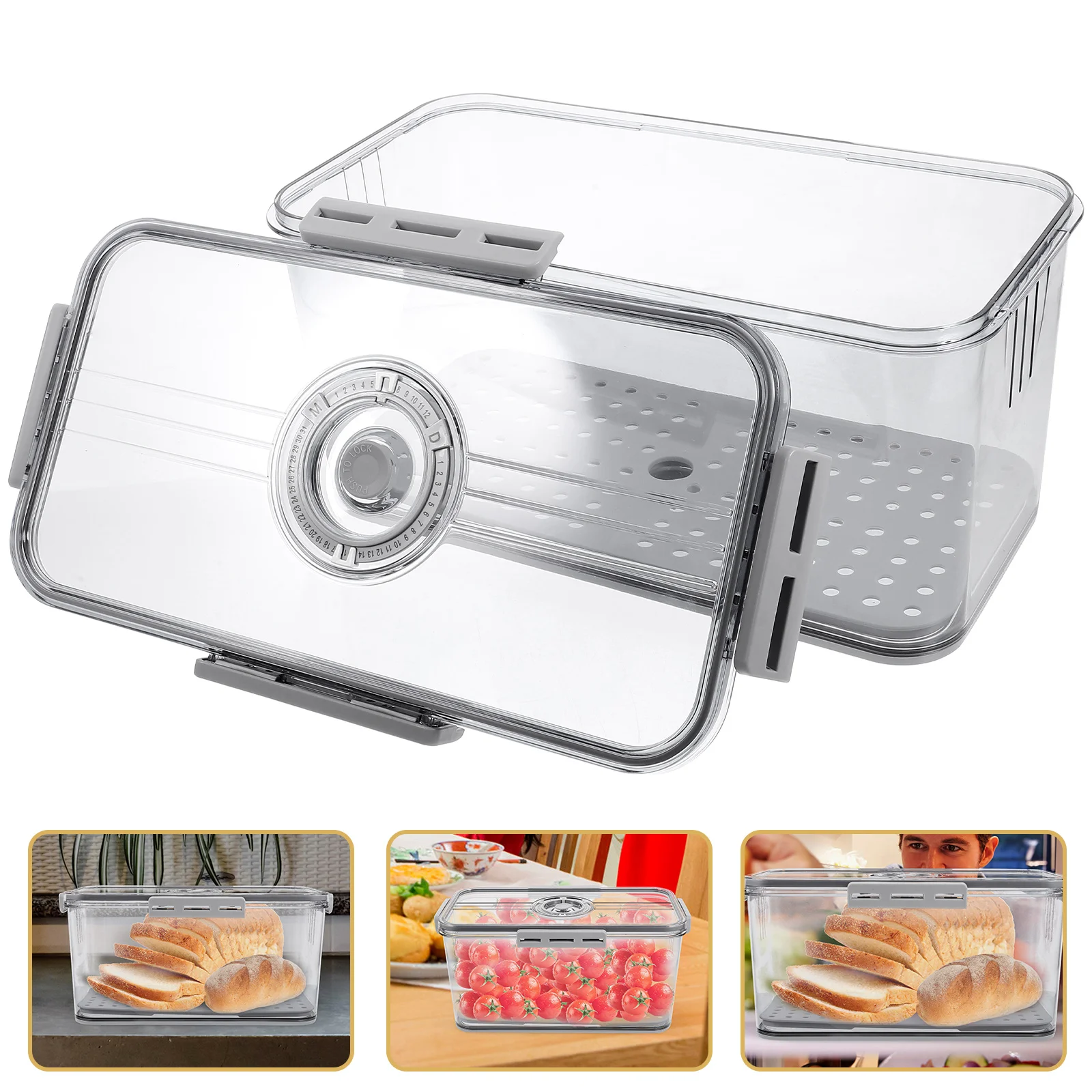 

Bread Container Storage Box Fruit Fridge Containers Food Fresh Holder with Cover Produce Saver For