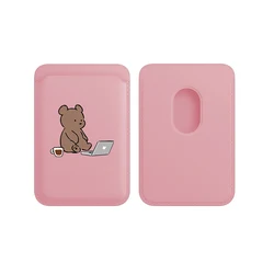Chic Brown Bear Magnetic Leather Wallet Case with Card Holder (Pink)