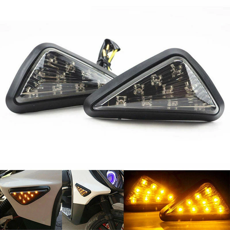 2pcs Motorcycle Led Turning Lamp Smoke Triangle Flush Mount LED Turn Signal Indi