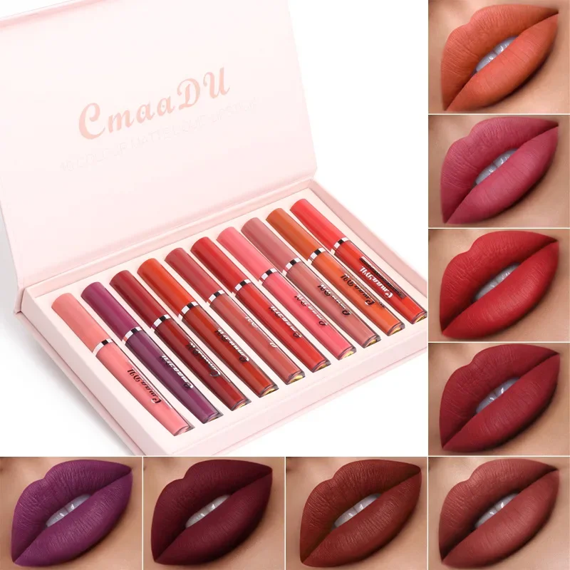 Cmaadu New Dazzle 10 Pz/Set Box Nude Matte Lipstick Lip Gloss Makeup Silky-Smooth Long Lasting Matte Lip Stick Lipgloss Cosmetic