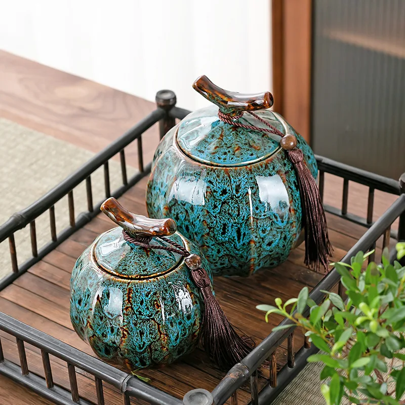 Kiln Change Ceramic Tea Caddy Food Storage Jar Sealed Jars Tea Box Tea Containers Storage Tank Candy Jar Home Organizer Teas Can