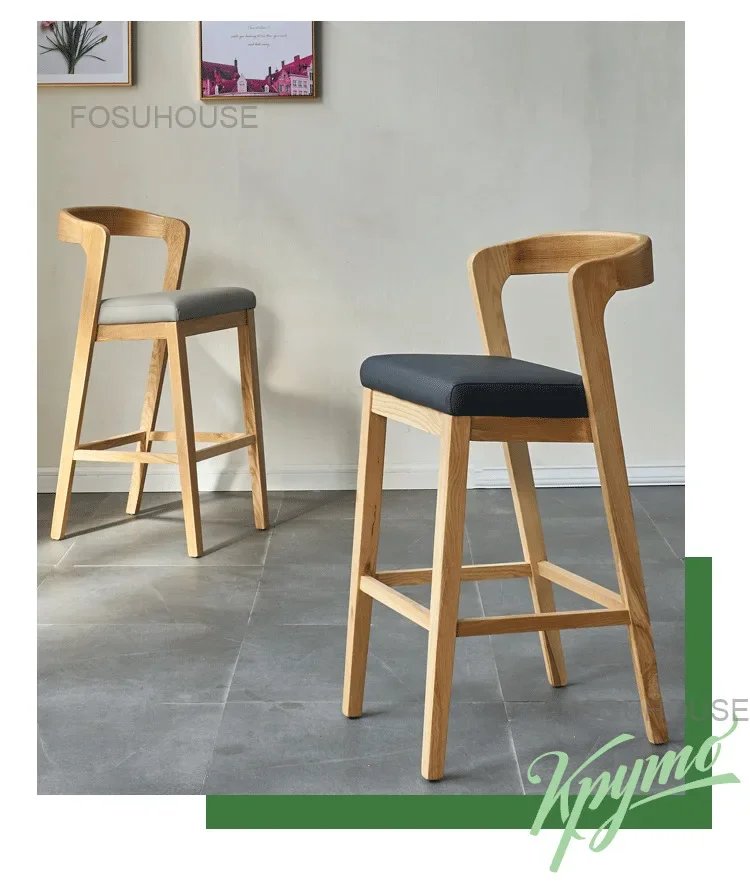 European Solid Wood Bar Chairs for Household Kitchen Furniture Minimalist Designer High Bar Chair Wood High Foot Bar Stools XY