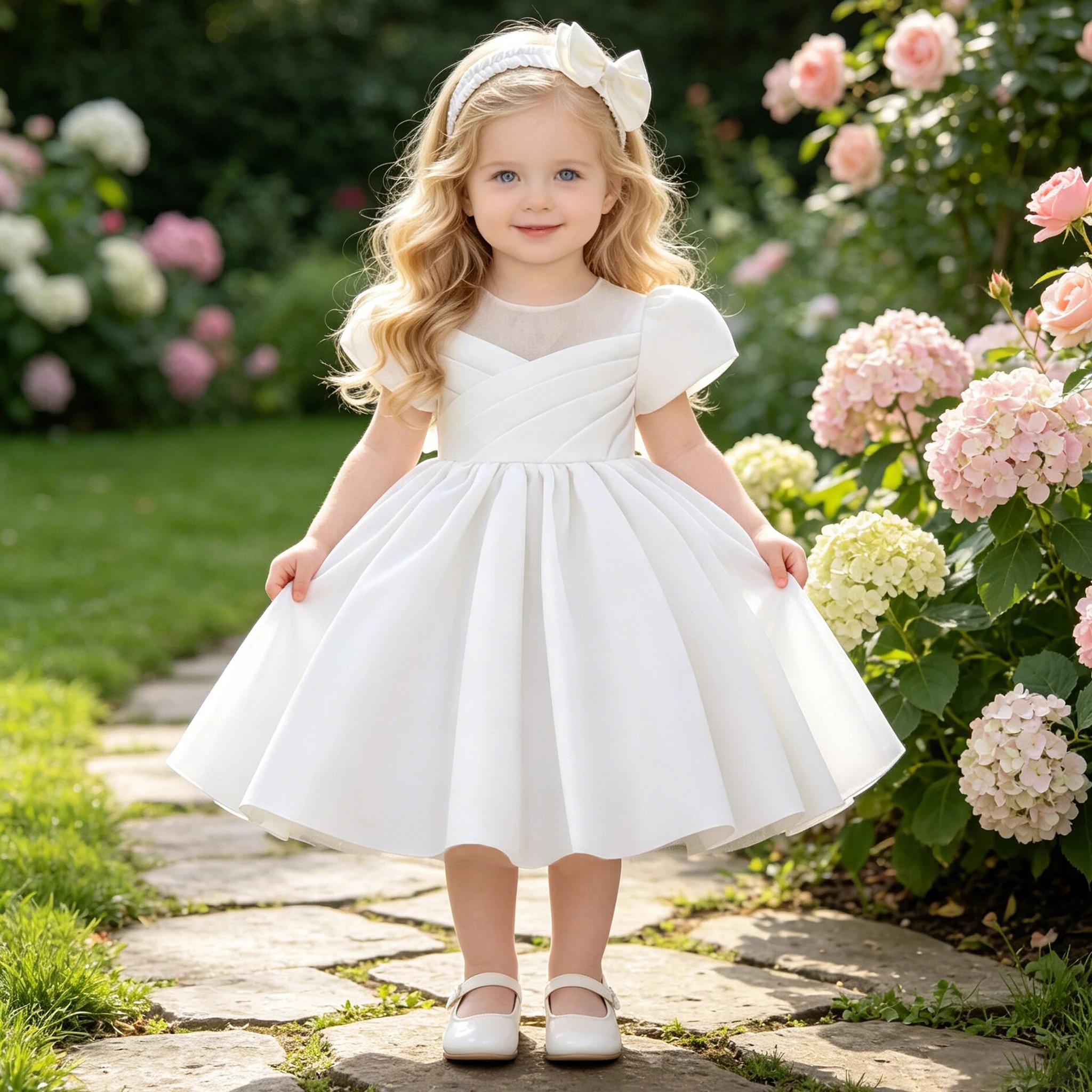 2 stücke Kleinkind Bogen Taufe Baby Mädchen Kleid Neugeborenen 1. Geburtstag Brautjungfer Prinzessin Mädchen Kleider Erstkommunion Hochzeit Ballkleid