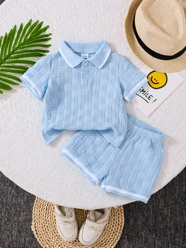 Baby Boy Summer Blue Casual Polo Shirt And Shorts Two-Piece Set Infant Boys' Outfit Comfortable Breathable Clothing 1