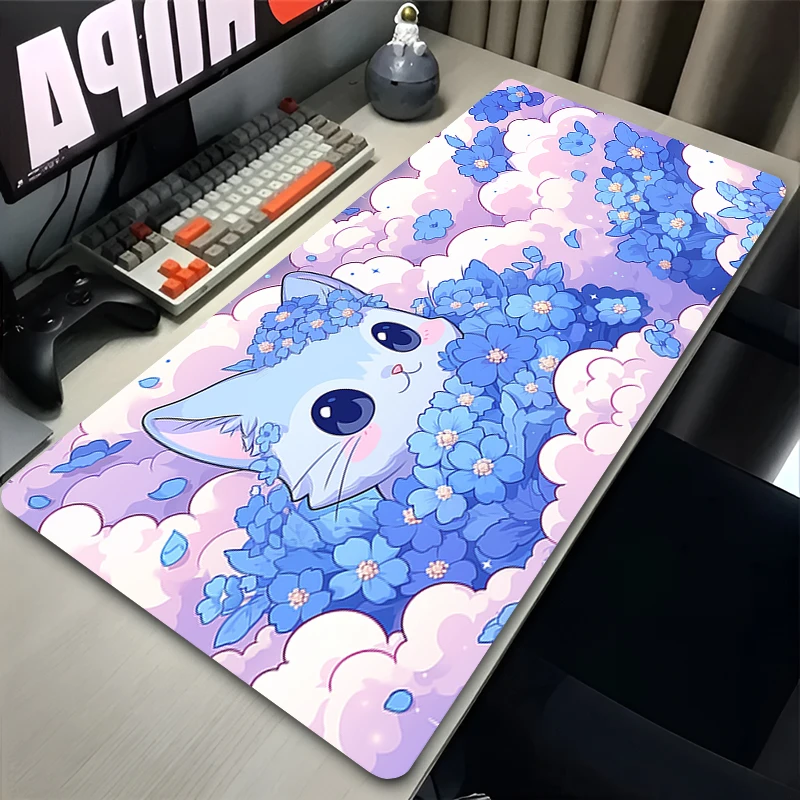 Black cat mouse pad stitched edge detail