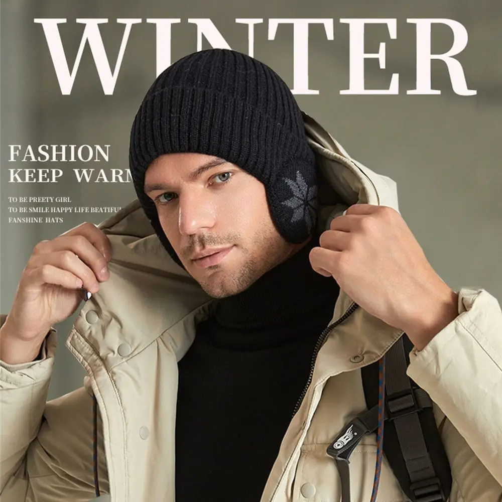 Warm Knitted Earflap Hat Windproof Thickened Plush Hat Men Women Ear Protection Thermal Outdoor Motorcycle Cycling Ski Cap