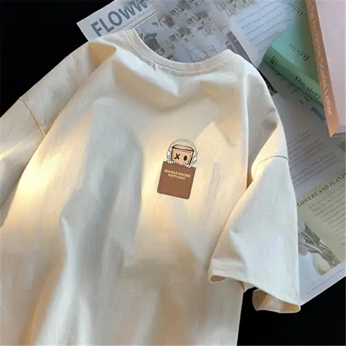 American Style Vintage Fashion Simple Design Print Cotton Men T Shirt Oversized Sports Short Sleeve Round Neck Couple Unisex Top - Image 5