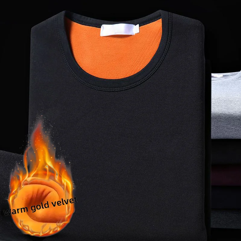 Men's Thermal Underwear Long Sleeve Fleece Lined Thickened Autumn Winter Clothes Warm Inner Wear Cotton Wool Shirt - 4