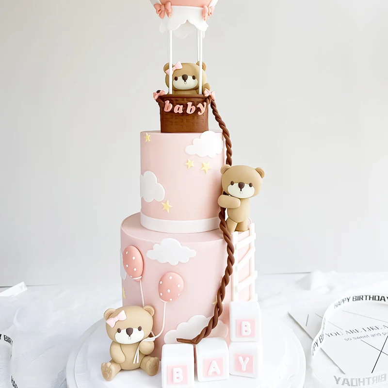 Décoration Gâteau Ours En Rose - 21 Pièces Oursons Teddy - Cake Topper Pour Baptême, 1 An, Baby Shower, Anniversaire, Mariage