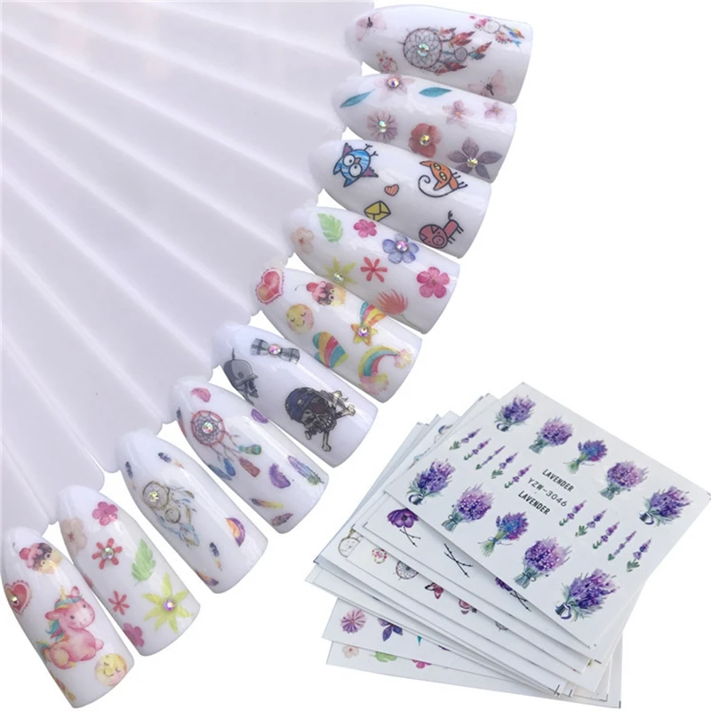 

10pcs Mixed Designs Watermark Sticker Lavender Dreamcather Aminal Water Transfer Nail Stickers Decals Slider Wrap Decor Manicure