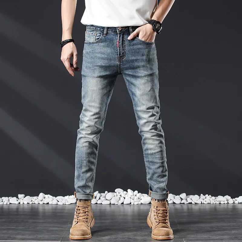 

2023 New Summer Autumn Mens Casual Cotton Blue Jeans Fashion Male Classic High Waist Pants