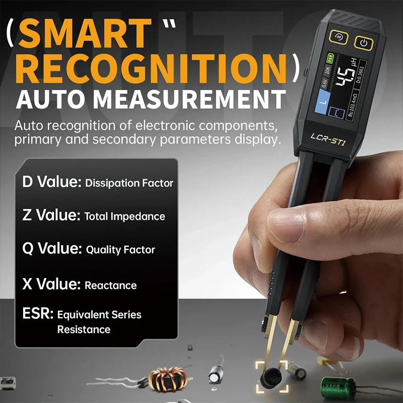 FNIRSI LCR-ST1 Mini Tweezer Tester Mini Smart Bridge Tweezer LCR SMD ESR Tester Resistance Capacitance Inductance Continuity Diode Test Measurement
