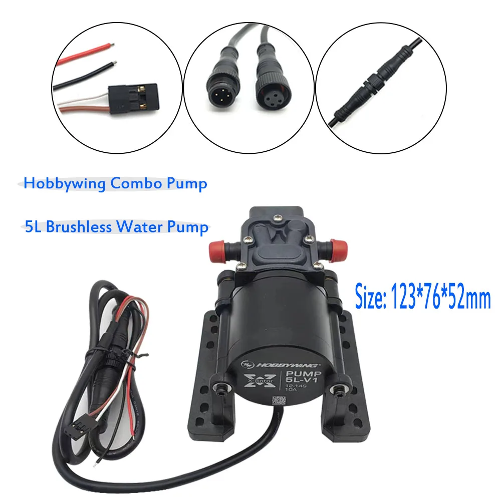 

Hobbywing Combo Pump 10A 12S 14S V1 5L Brushless Water Pump Sprayer Diaphragm Pump for Plant Agriculture UAV Drone