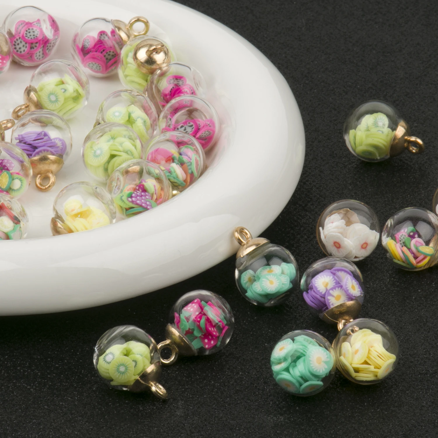 10pcs 16x21mm Transparent Glass Ball Colorful Fruits Polymer