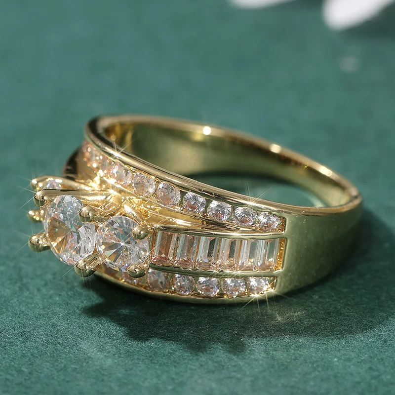 Gorgeous Three-Row Inlaid Synthetic Zirconia Engagement Ring for Women Fashion Sparkling Anniversary Wedding Jewelry Accessories - 5