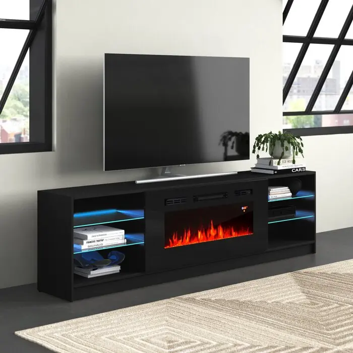 TV Stand for TVs up to 90 with Fireplace with remote control and on/off control, 3 changeable flame colors