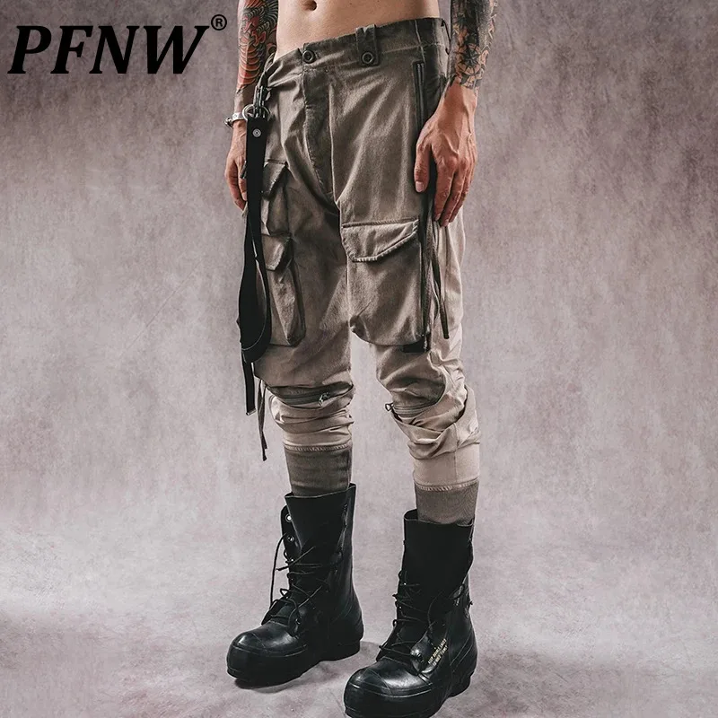 

PFNW Autumn Winter New Multi Pocket Function Waste Soil Punk Stylish Strap Cargo Pants Slim Three Dimensional Cut Chic 12Z5487