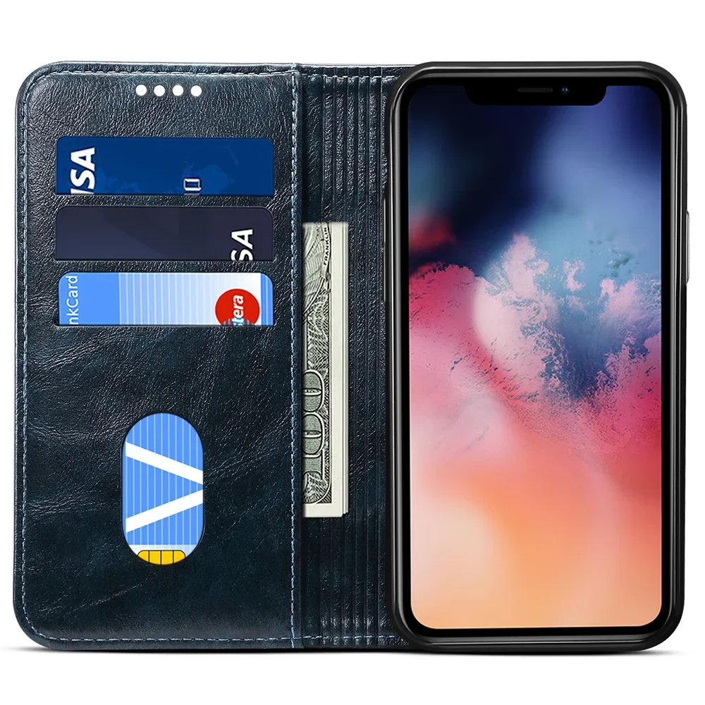 클래식 지갑 플립  가죽 케이스 Iphone 15 14 13 12 11 Pro X Xs Max Xr 7 8 Plus 자기 책 플립 전화 커버 가방