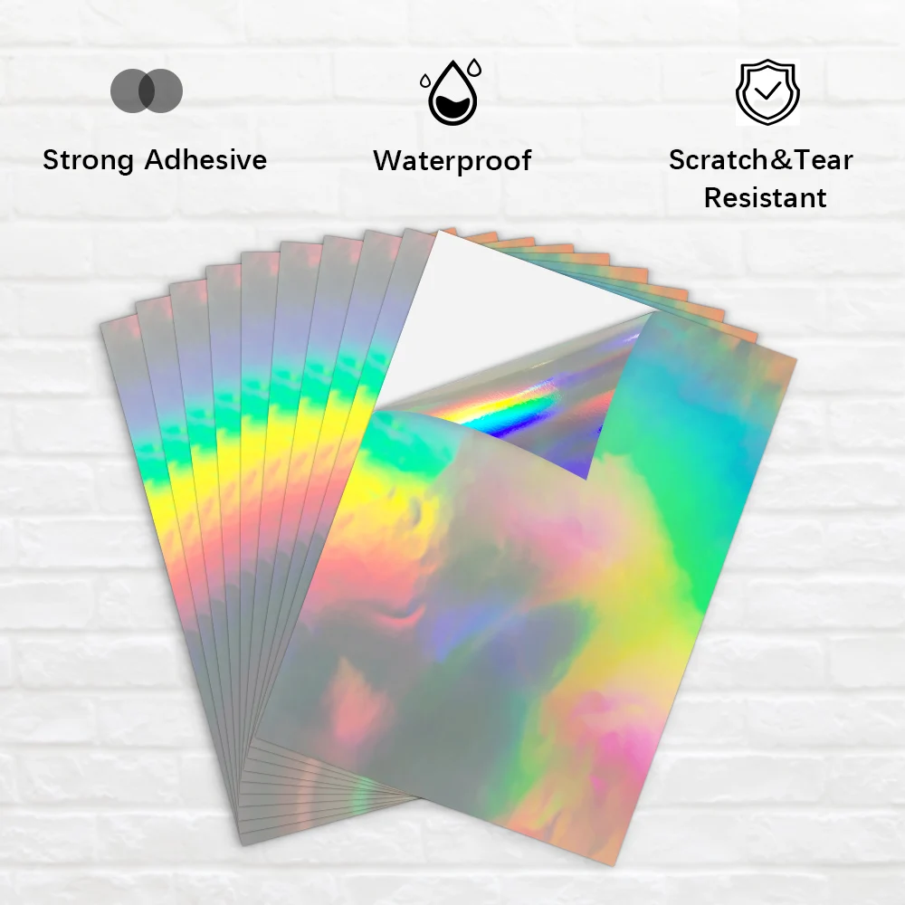 72 Sheets Holographic Sticker Paper, Transparent Holographic A4 Vinyl  Laminate Film, Clear Overlay Lamination Sticker Paper Self Adhesive  Waterproof