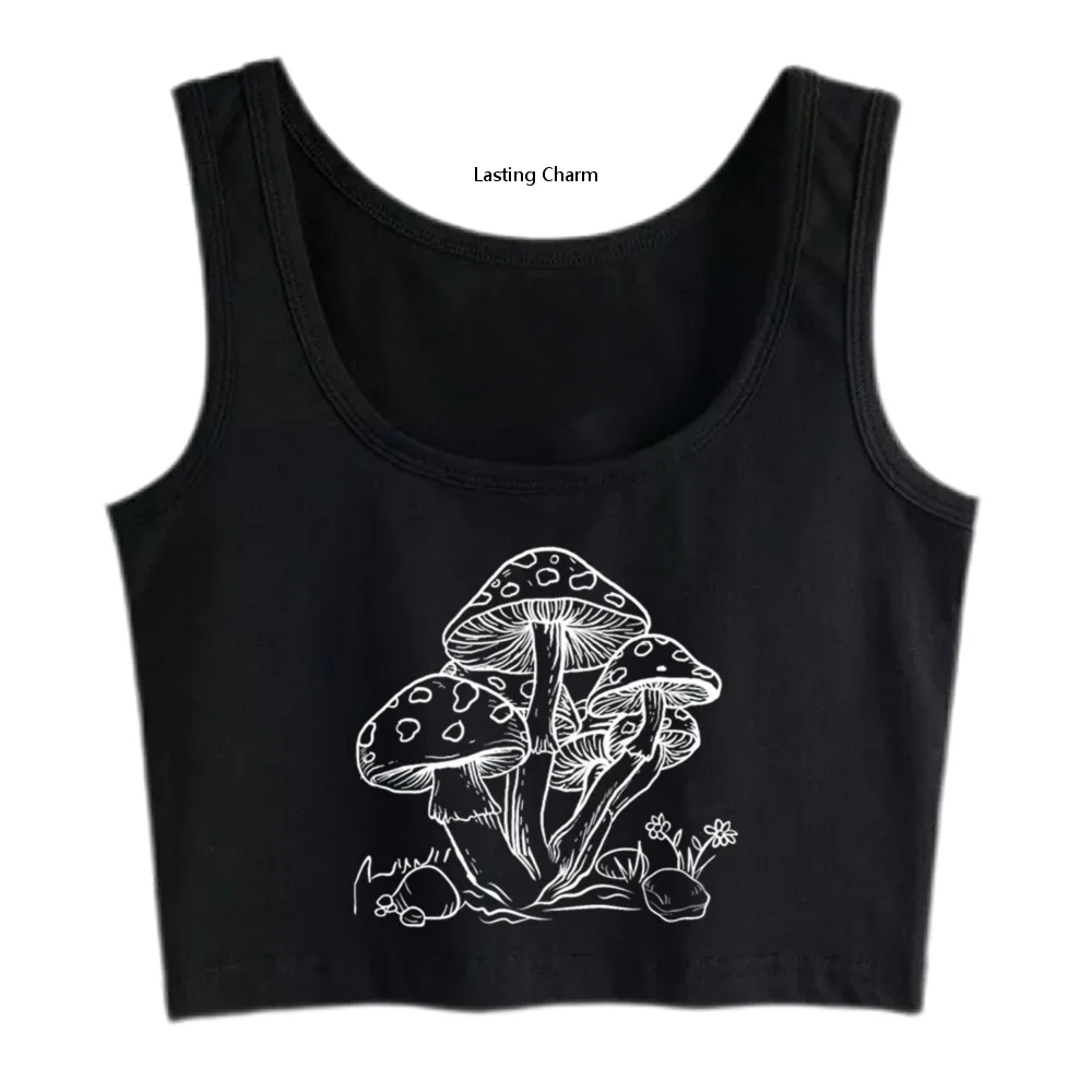 

Mushroom Cottage Core Aesthetic Mycology Harajuku Print Crop Top Fashion Anime Style Sexy Tank Tops Girl' Adore Natural Camisole