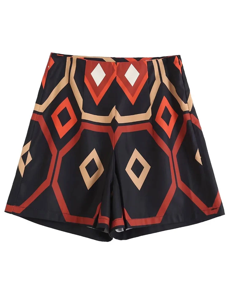 Nlzgmsj ZBZA Women Shorts 2022 Summer Fashion Geometric Print Casual Loose High Waist Shorts Women Clothing Short Pants 202202 nike dri fit shorts