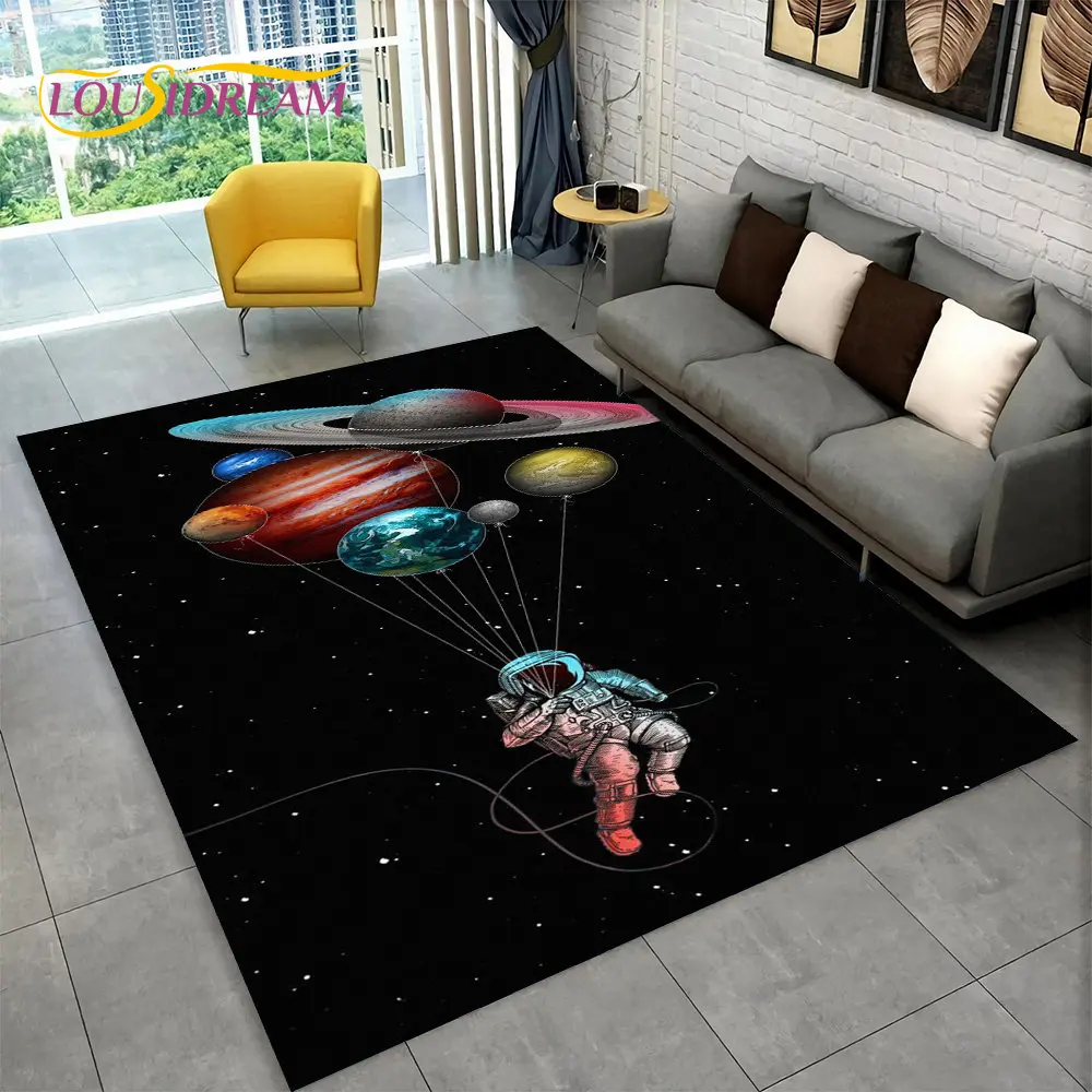 3D Astronaut Space Cartoon Area Rug,Carpet Rug for Home Living Room Children\'s Bedroom Sofa Doormat Decor,Kid Non-slip Floor Mat