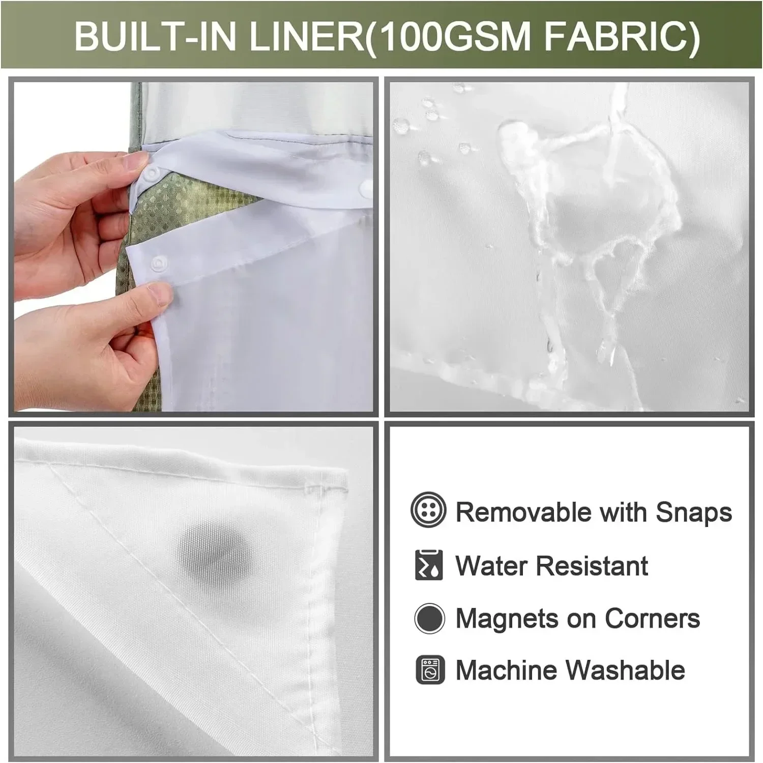 1PC Hookless Shower Curtain Set Double (with Liner) Removable White Waffle Shower Curtain Bathroom Decor Multiple Color Options