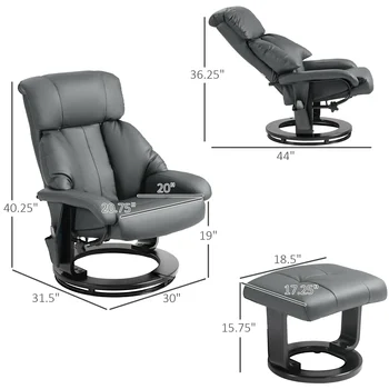 Recliner Chair with Ottoman, Swivel Wood Base, Remote and Side Pocket, Grey 2