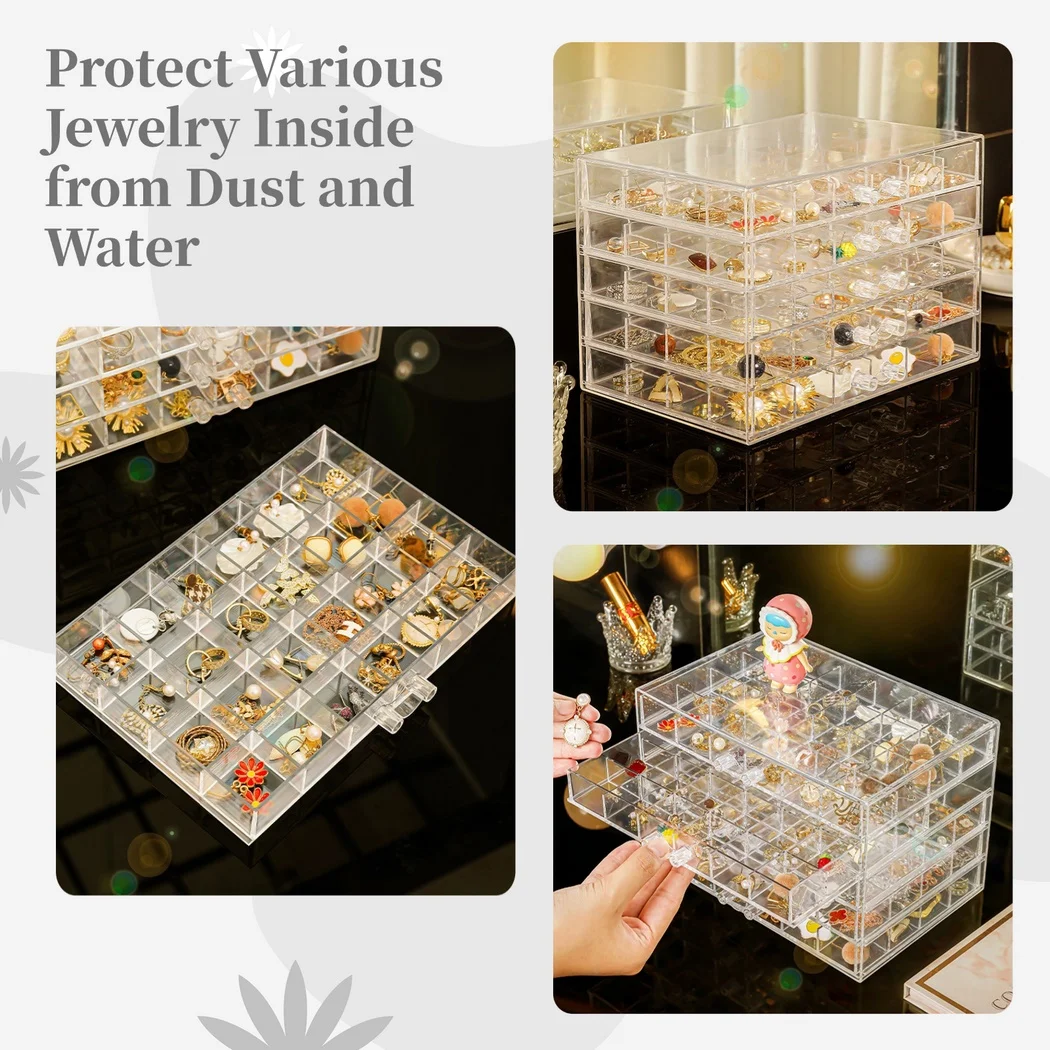 Earring Storage Box Organizer Acrylic Jewelry Storage Box Holder With 5 Drawers Transparent Jewelry Display Stand Earring Box 6