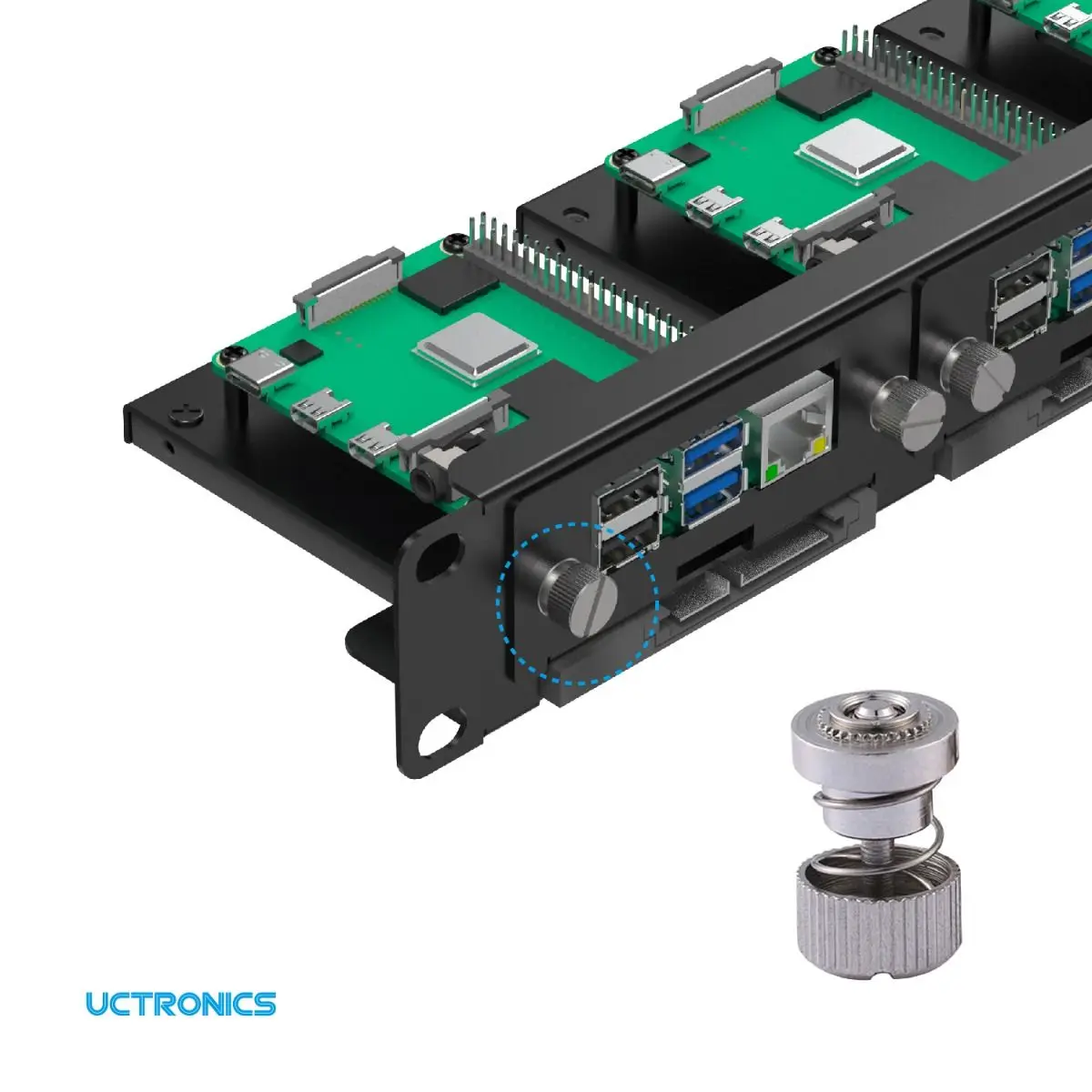 UCTRONICS 19" 1U Raspberry Pi Rackmount, SSD Bracket for Any 2.5" SSDs, Hold Up to 5 Raspberry Pi 4B Boards, Front-Removable wit