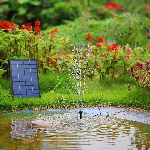 Kit de pompe de fontaine à eau solaire avec six buses d'arrosage