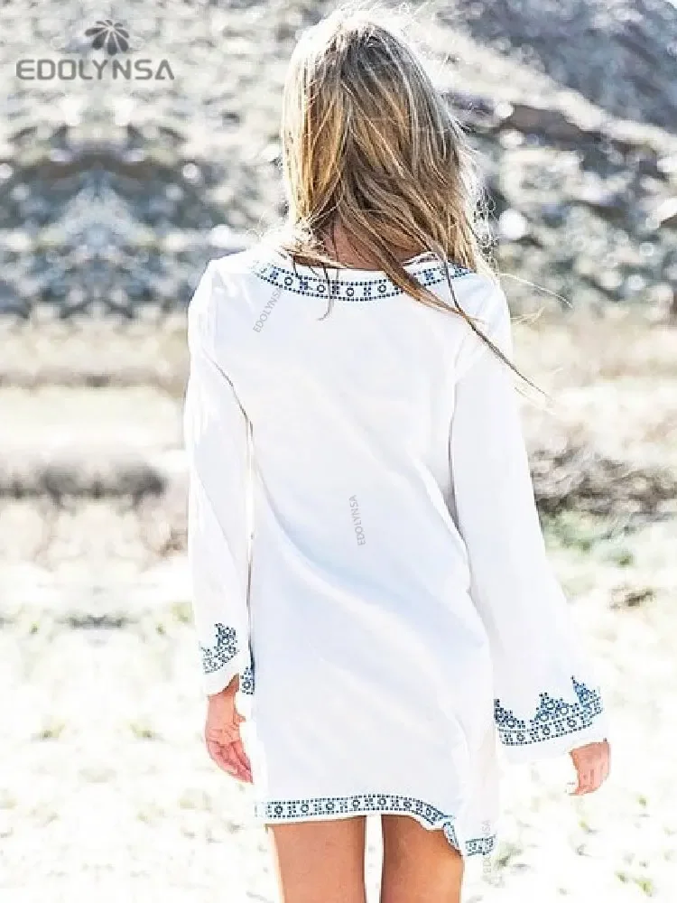 New Arrivals Beach Cover up Embroidery Rayon Swimwear Ladies Tunics For Beach Kaftan Dress Beachwear Bathing Suit Cover ups #Q71 2