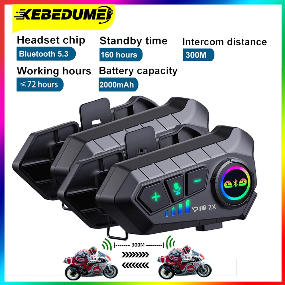 Motorcycle Helmet Intercom Kebidumei YP10 Bluetooth Motorcycle Helmet Intercom 300M Wireless Intercomunicador 2000Mah Moto Walkie Talkie Soft Hard Mic