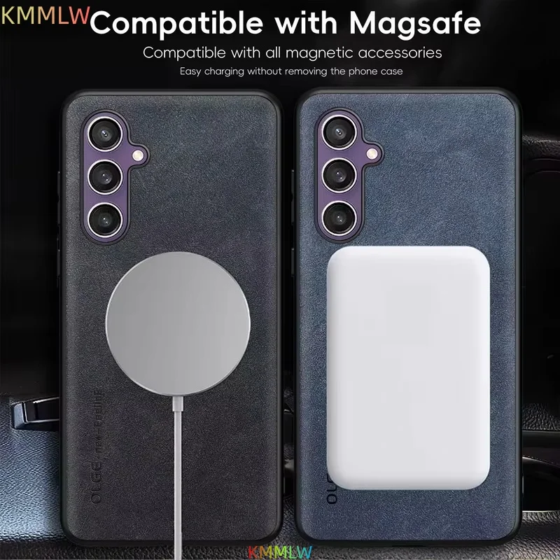 Luxury Leather Matte Phone Case with Car Magnetic Bracket Protector Cover