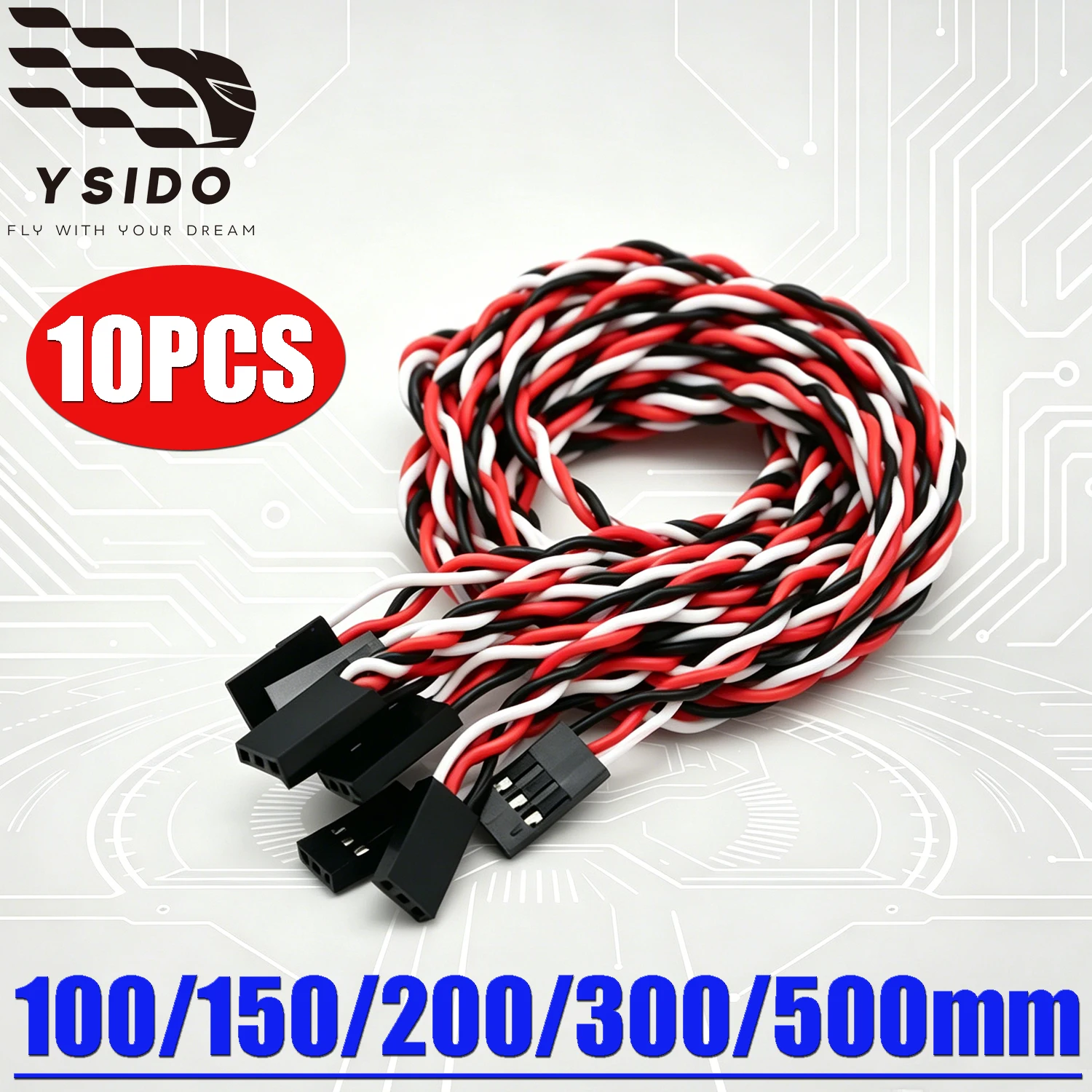 10 peças ysido 100mm/150mm/200mm/300mm/500mm rc servo cabo de extensão fio jr para helicóptero rc ariplane drone de asa fixa