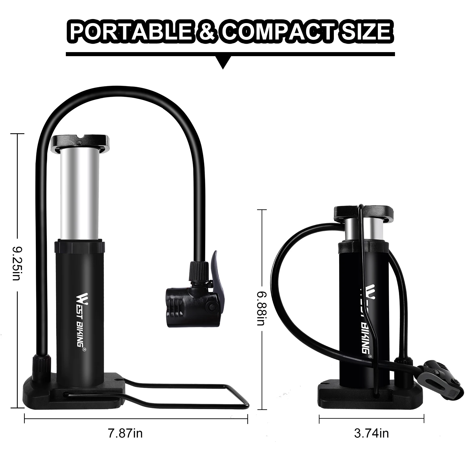 WEST BIKING Bike Pump 100PSI Portable Foot Pump Presta/Schrader Valve Bicycle Tire Inflator Floor Air Pump MTB Bike Accessories