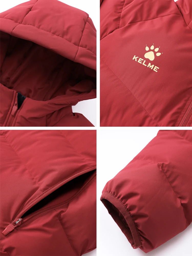 KELME Kids Winter Jacket Soccer Training Windproof Cotton Overwear For Qatar Short Hooded Clothing Sport Warm Coat jackets