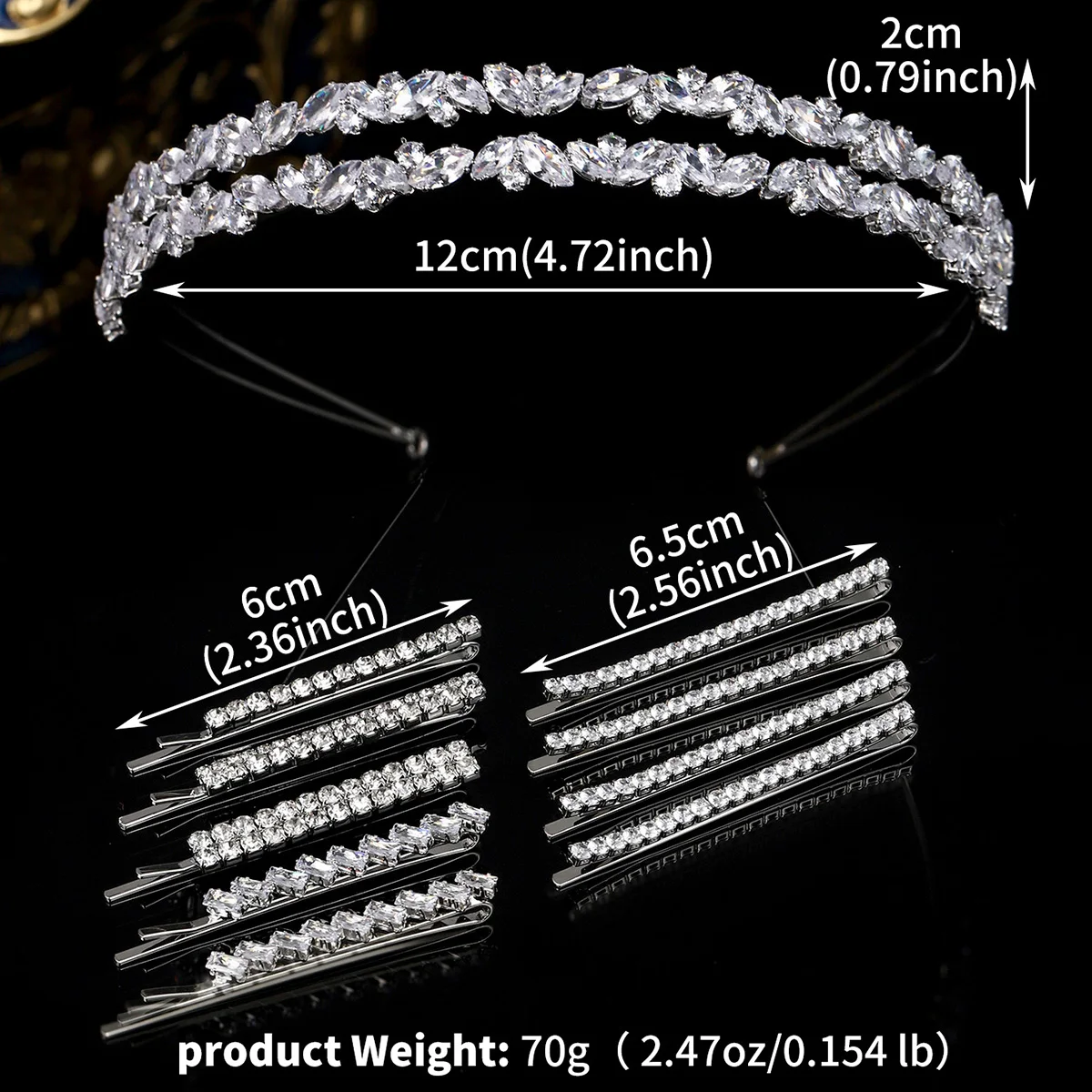Trendy Hair Jewelry Set For Women Simple Zirconia Hair Bands Sparkling Crystal Clips Festive Party Wedding Accessories