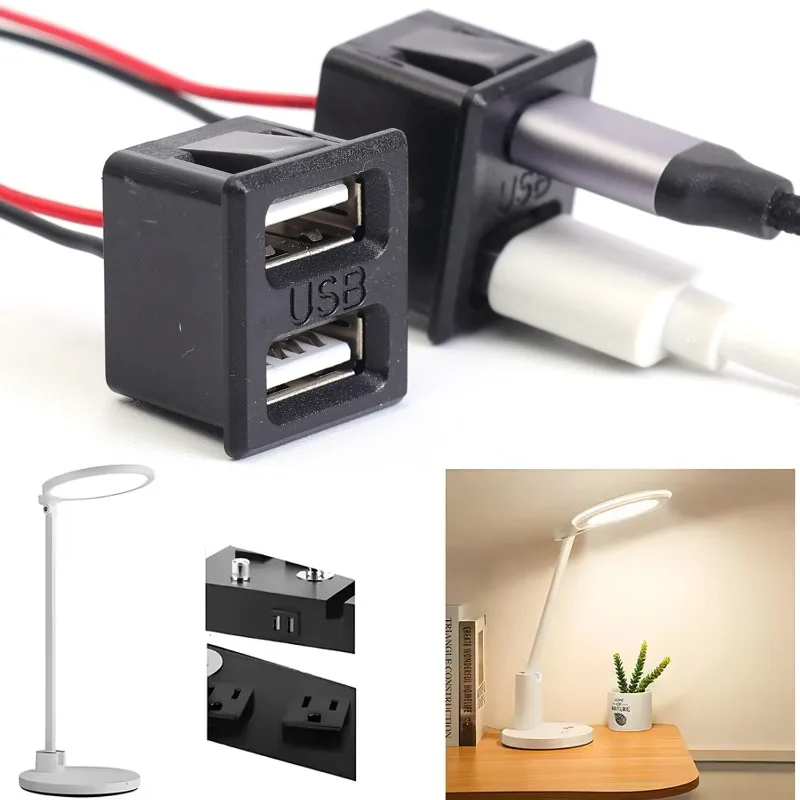 5V 2A Black Double Layer Usb Female Base Type-C Socket and Female Usb Lamp Charging Socket Power Socket with Cable Connector