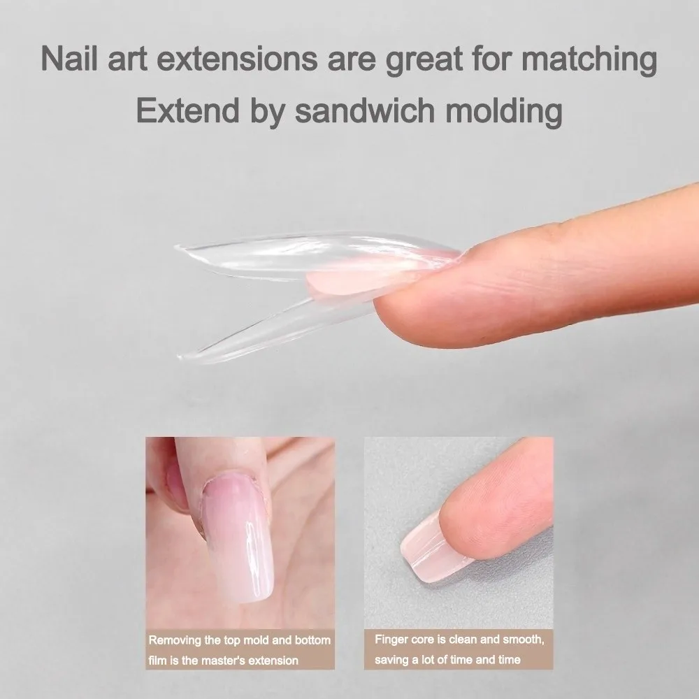 Hot Coffin Shape Sandwich Nail Forms Almond Shape Ultra-Thin Nail Tips Clear Extension No-Trace Double-Sided Fake Nails DIY