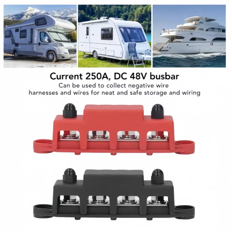 PinXin 12V-48V 250A Bus Bar Terminal Battery Power Distribution Block Cover M8 M10 Screw 4 Automobile Boat RV Truck power distribution block