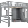 Full Loft Beds Stairway Loft Bed Frame with Wardrobe, Desk, Bookcase and Drawers, Gray Children's Wardrobes 5