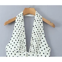 YENKYE French Style Retro Polka Dot Deep V Halter Dress Women Sexy Backless A-line Slim Sweet Elegant Mini Dresses Summer Robe - Image 3