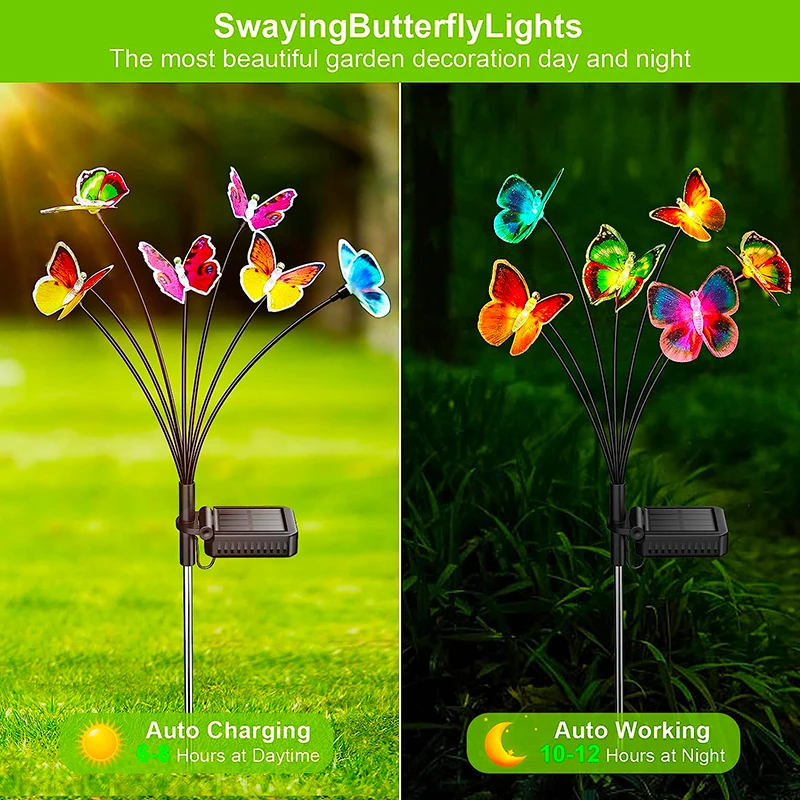 Solar Lights Outdoor Waterproof Garden Decor 6LED Butterfly Pathway Lights For Patio Yard Lawn Decor Lamp solar lights solar fireworks lights solar led lights solar ground lights led fairy lights lawn lamp garden lighting