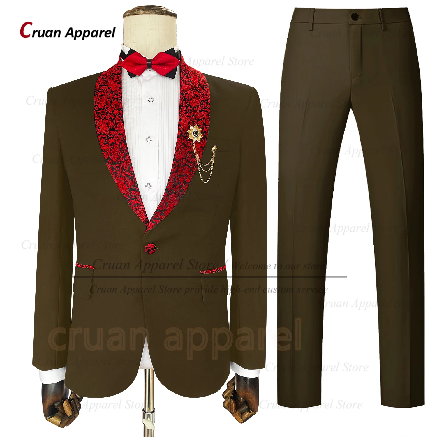 Formal Men Suit Sets Wedding Groomsman Fashion Jacquard Shawl Lapel Jacket Evening Party Tailor-made Slim Fit Blazer Pants 2 Pcs